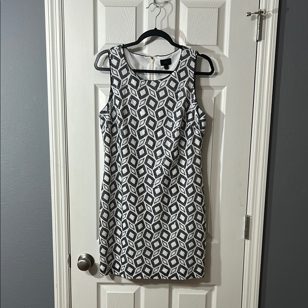 Banana Republic Sequins Black and White Geometric Mini Dress Like New Condition